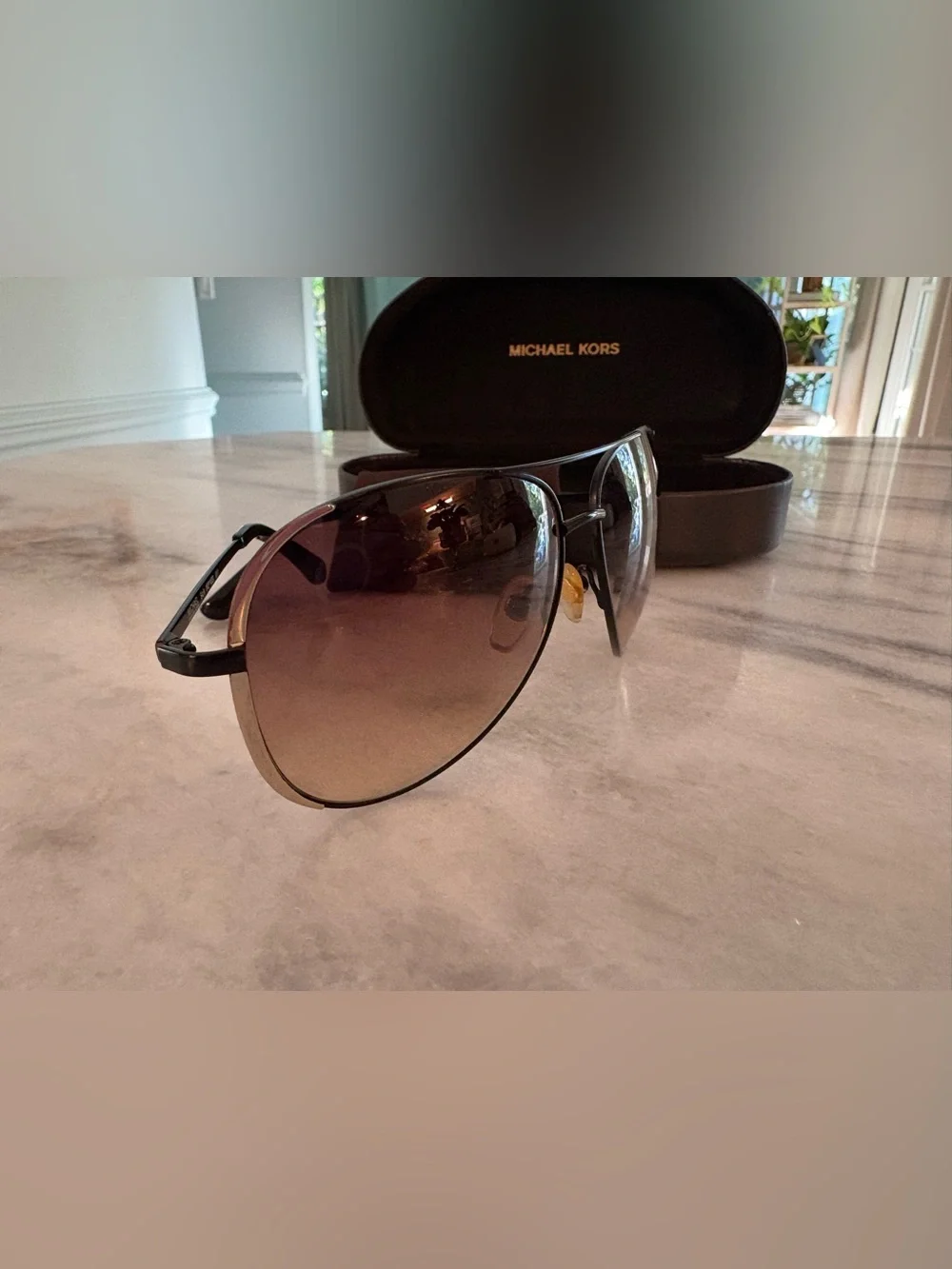 Michael Kors Black and Gold Aviator Sunglasses